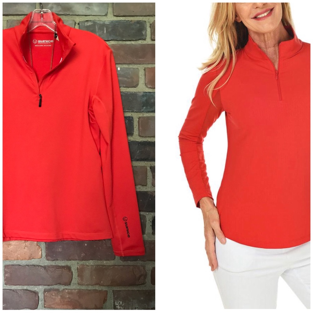 SUNICE 1/4 zip orange pullover top size medium